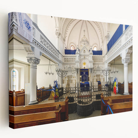 Abstract synagogue design on stretched canvas in muted earth tones, ideal for kitchen wall art.