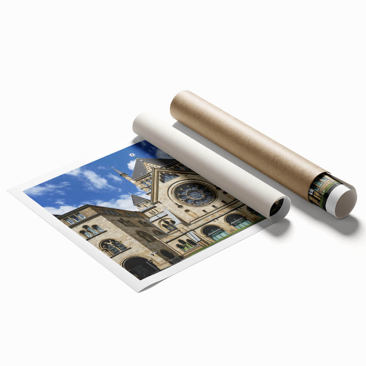 Extra large rolled print featuring a floral synagogue design in pastel shades.