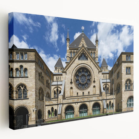 Side view of a large canvas featuring a vibrant synagogue design, ideal for kitchen wall art.