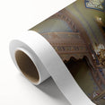 Art Deco poster of a synagogue in pastel shades on rolled canvas, ideal for nursery wall art.