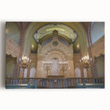 Black and white photograph of a synagogue on stretched canvas, ideal for kitchen wall art.