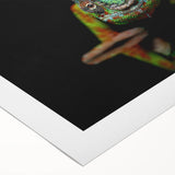 Colorful chameleon wall art design on rolled canvas, showcasing vibrant hues and intricate details, perfect for reptile enthusiasts and home decor.