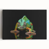 Vibrant chameleon design on stretched canvas art, showcasing intricate colors and patterns, perfect for reptile enthusiasts and modern decor.