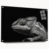 Vibrant acrylic wall art depicting a colorful chameleon in a side view, showcasing intricate details and textures, perfect for reptile enthusiasts and home decor.