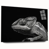Charming chameleon wall art design in vibrant colors, showcased in an acrylic glass frame, highlighting its intricate details and artistic flair, perfect for reptile enthusiasts.
