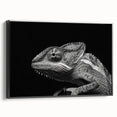 Framed canvas wall art featuring a vibrant chameleon design against a black background, showcasing intricate details and vivid colors, perfect for reptile enthusiasts.