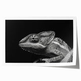 Vibrant chameleon wall art print showcasing intricate colors and patterns, rolled for easy shipping and display in home decor. Ideal for reptile enthusiasts.