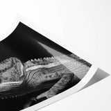 Chameleon wall art print showcasing vibrant green and blue hues with intricate detailing, rolled and packaged in a protective cardboard tube for easy display.