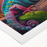 Vibrant rolled canvas featuring a detailed chameleon design in bright colors, perfect for reptile lovers and home decor enthusiasts, showcasing unique artistic flair.