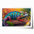 Vibrant chameleon wall art print featuring intricate design details and a colorful palette, perfect for enhancing any room's decor. Ideal for reptile enthusiasts and art lovers.