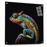 Acrylic wall art piece showcasing a vibrant chameleon design in a side view, featuring detailed colors and textures, perfect for reptile and wildlife enthusiasts.