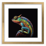 Charming wall art featuring a vibrant chameleon design framed in gold, perfect for adding a pop of color to modern home decor. Ideal for reptile enthusiasts.