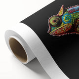 Vibrant chameleon wall art design printed on high-quality rolled canvas, showcasing vivid colors and intricate details, perfect for reptile enthusiasts and home decor.