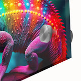 Close-up of a vibrant chameleon wall art design, showcasing intricate details and vivid colors on acrylic glass, perfect for reptile-themed decor.