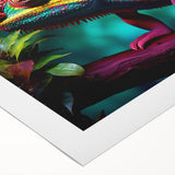 Vibrant chameleon-themed wall art on rolled canvas, showcasing intricate details and rich colors, perfect for enhancing home decor with a unique reptile design.