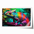 Vibrant chameleon wall art print showcasing intricate colors and patterns, ideal for reptile enthusiasts, rolled and ready for framing or display.