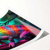 Colorful chameleon wall art print on rolled canvas, showcasing vibrant hues and intricate details, ideal for enhancing home decor with a nature-inspired theme.