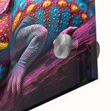 Close-up of vibrant chameleon wall art design, showcasing colorful acrylic and glass details, ideal for reptile enthusiasts and modern decor.