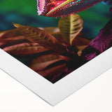 Colorful chameleon wall art on rolled canvas, showcasing vibrant greens and yellows, perfect for reptile enthusiasts and unique home decor accents.