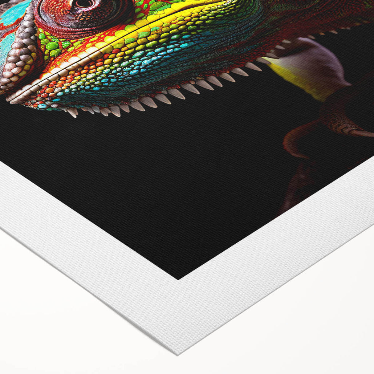 Vibrant rolled canvas showcasing a detailed chameleon design, perfect for reptile enthusiasts, packaged securely in a durable tube for easy display.