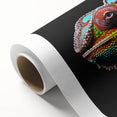 Vibrant chameleon-themed wall art printed on rolled canvas, showcasing intricate details and vivid colors, perfect for reptile enthusiasts and home decor.