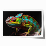 Vibrant rolled print showcasing a colorful chameleon design, perfect for reptile-themed decor, packaged securely for safe delivery and display.