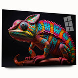 Colorful chameleon wall art design on acrylic glass, showcasing vibrant hues and intricate details, ideal for reptile enthusiasts and modern decor.