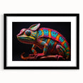 Framed wall art showcasing a vibrant chameleon design, featuring a sleek black frame and white mat, perfect for enhancing any modern decor.