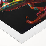 Colorful chameleon wall art design on rolled canvas, showcasing vibrant hues and intricate details, perfect for reptile enthusiasts and home decor. Ideal for adding a unique touch to any space.