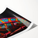 Vibrant chameleon-themed wall art print showcasing colorful reptile design, perfect for home decor. Rolled and packaged for easy display and protection.