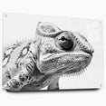 Vibrant chameleon wall art design displayed in a side view, featuring striking colors and intricate details, mounted with pins for an eye-catching presentation.