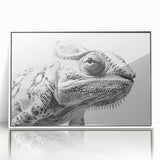 Framed acrylic wall art showcasing a vibrant chameleon design, featuring vivid colors and intricate details, perfect for reptile enthusiasts and modern decor.