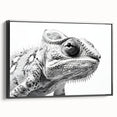 Framed wall art showcasing a vibrant chameleon design in black and green hues, perfect for reptile enthusiasts. Ideal for enhancing home decor with nature-inspired aesthetics.