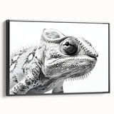 Framed wall art showcasing a vibrant chameleon design in black and green hues, perfect for reptile enthusiasts. Ideal for enhancing home decor with nature-inspired aesthetics.