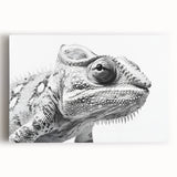 Vibrant chameleon design on stretched canvas wall art, showcasing intricate patterns and vivid colors, perfect for adding a unique touch to modern decor.