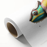 Vibrant rolled canvas artwork showcasing a colorful chameleon design, perfect for reptile enthusiasts, featuring intricate details and rich hues, ideal for home decor.