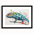 Chameleon-themed wall art collection framed in black with a mat, showcasing vibrant colors and intricate details, ideal for reptile enthusiasts and modern decor.