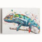 Stylish chameleon wall art on stretched canvas, showcasing vibrant colors and intricate design details, perfect for reptile lovers and modern home decor.