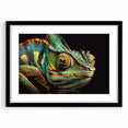 Chameleon-themed wall art collection framed in black, featuring vibrant colors and intricate designs, perfect for reptile enthusiasts and modern decor.
