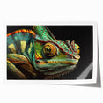 Vibrant chameleon wall art design printed on high-quality rolled canvas, showcasing intricate patterns and vivid colors, ideal for reptile-themed decor.