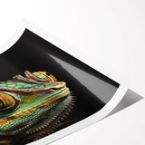 Vibrant chameleon-themed wall art print showcasing intricate details and vivid colors, rolled and ready for display, perfect for reptile enthusiasts' decor.