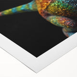 Vibrant rolled canvas showcasing a chameleon design in intricate colors, perfect for reptile enthusiasts and home decor, packaged securely for delivery.