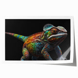 Vibrant rolled canvas print showcasing a colorful chameleon design, perfect for reptile enthusiasts, featuring intricate details and bright hues, ideal for wall decor.