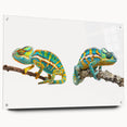 Vibrant chameleon wall art design on acrylic glass, showcasing intricate details and colors in a side view, perfect for reptile-themed decor. Ideal for nature lovers.
