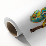 Vibrant rolled canvas wall art depicting a colorful chameleon in a lush tropical setting, perfect for reptile enthusiasts and nature lovers, showcasing intricate details and vivid colors.