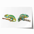 Vibrant chameleon-themed wall art print showcasing intricate details and rich colors, rolled and ready for framing, perfect for reptile enthusiasts and home decor.