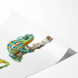 Vibrant chameleon-themed wall art print showcasing intricate designs and vivid colors, rolled for easy shipping and perfect for home decor enhancement.