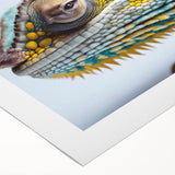 Vibrant rolled canvas artwork showcasing a detailed chameleon design in bright colors, perfect for reptile enthusiasts and modern decor, elegantly packaged for display.