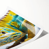 Colorful chameleon wall art print featuring vibrant greens and blues, ideal for reptile enthusiasts; rolled and securely packaged for easy display.