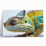 Vibrant chameleon-themed wall art on stretched canvas, showcasing bright colors and intricate details, ideal for reptile enthusiasts and modern decor.